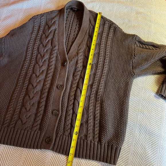 Quince 100% Organic Cotton Oversized Cable Cardigan Heather Brown Womens L - Picture 3 of 9